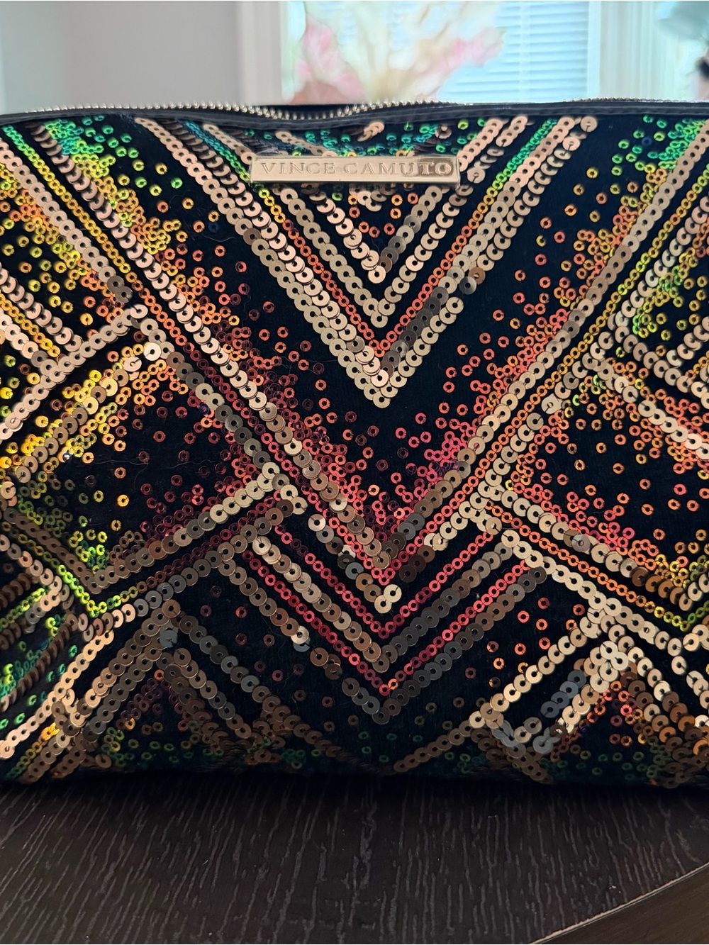 Vince Camuto Black Multicolor Sequin Cosmetic Pouch